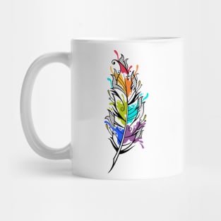 Beautiful colorful bird feather with watercolor paints Mug